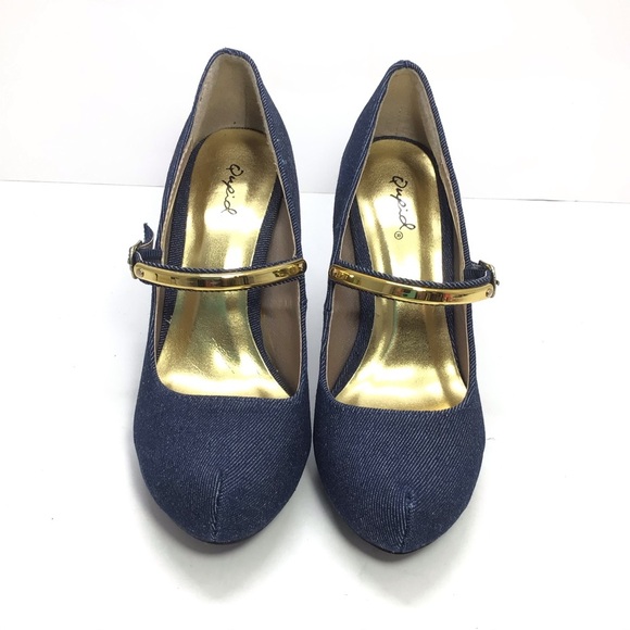 Qupid Denim Platform Metallic Mary Jane Stilettos - Picture 3 of 12
